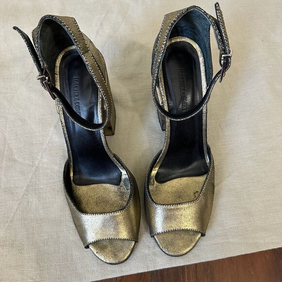 RACHEL COMEY Coppa Heeled Sandals Open Toe in Distressed Metallic Gold - Picture 3 of 11